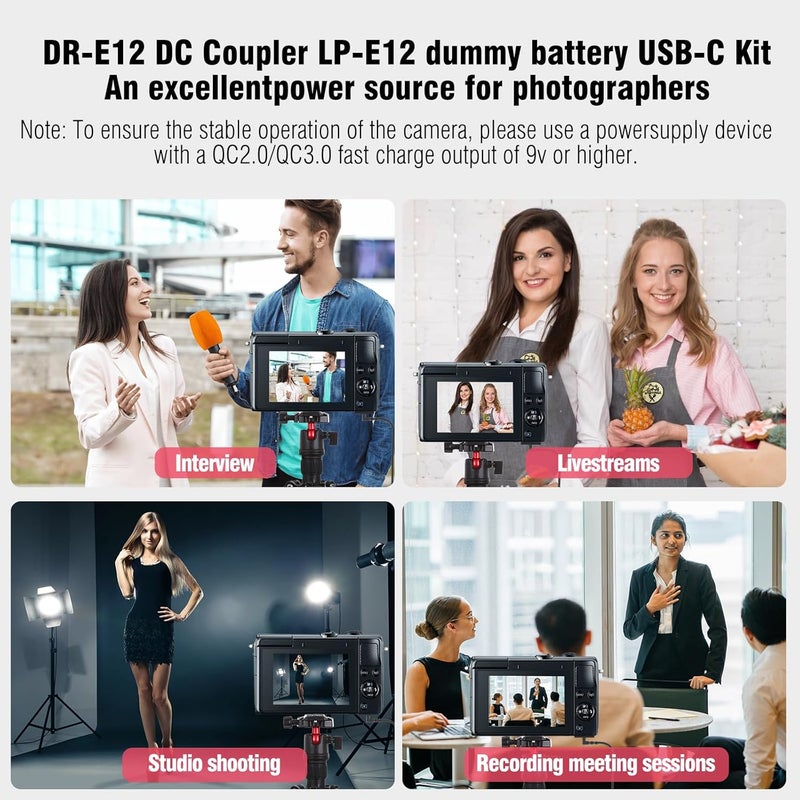F1TP DR-E12 DC Coupler LP-E12 Dummy Battery USB Kit for Canon EOS M, M2, M10, M50, M50 Mark II, M100, M200, Kiss M M2 Cameras - Image 2